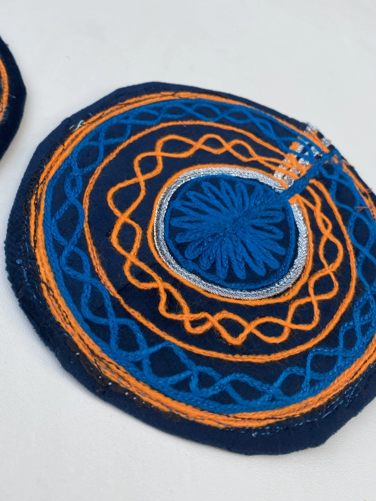 Blue & Orange Hand Embroidered Coaster