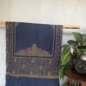 Handwoven deep navy blue cashmere scarf